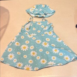 Floral Blue Dress and Hat Set